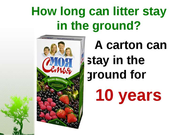 How long can litter stay in the ground? A carton can stay in the ground for 1...