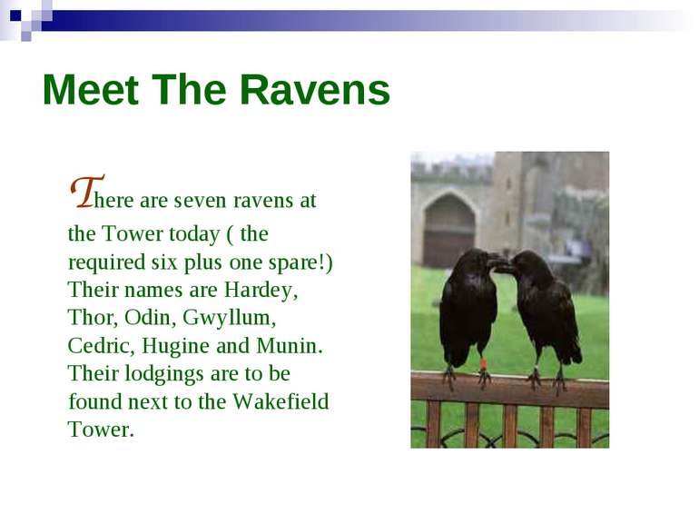 Meet The Ravens There are seven ravens at the Tower today ( the required six ...