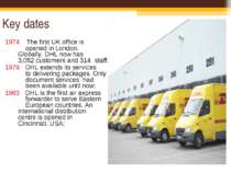 Key dates 1974 The first UK office is opened in London. Globally, DHL now has...