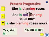 She is planting roses now. + - ? She is not planting roses now. Is she planti...