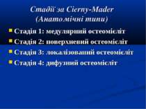 Стадії за Cierny-Mader (Анатомічні типи) Стадія 1: медулярний остеомієліт Ста...