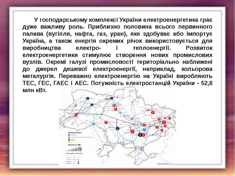 У господарському комплексі України електроенергетика грає дуже важливу роль. ...
