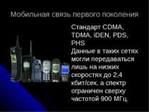 Мобильная связь первого поколения Стандарт CDMA, TDMA, iDEN, PDS, PHS Данные ...