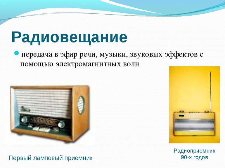 Радиовещание передача в эфир речи, музыки, звуковых эффектов с помощью электр...