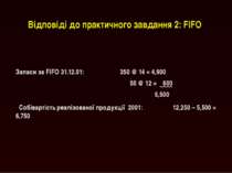 МСБО 2 Відповіді до практичного завдання 2: FIFO Запаси за FIFO 31.12.01: 350...