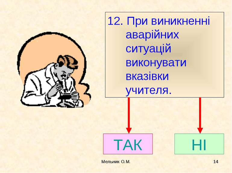 Мельник О.М. * 12. При виникненні аварійних ситуацій виконувати вказівки учит...