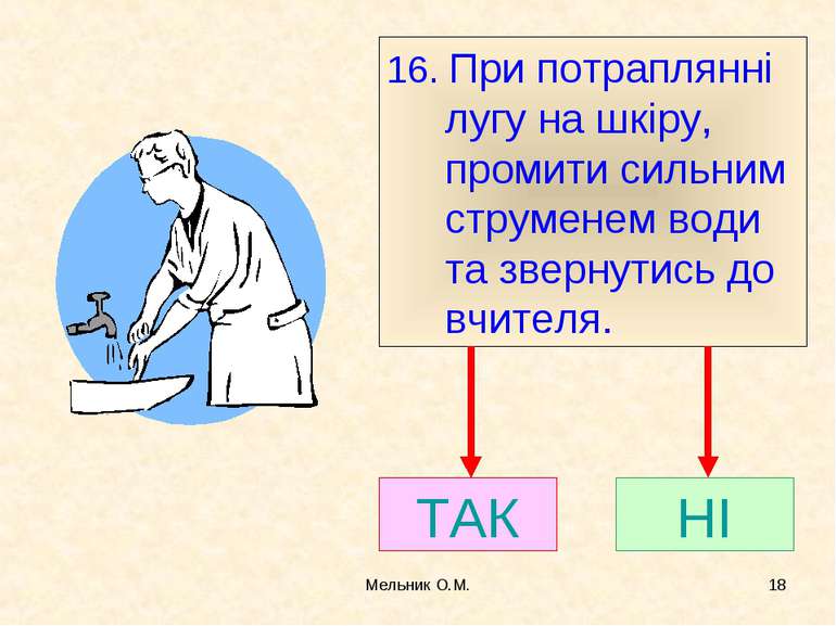 Мельник О.М. * 16. При потраплянні лугу на шкіру, промити сильним струменем в...