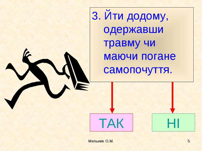 Мельник О.М. * 3. Йти додому, одержавши травму чи маючи погане самопочуття. Т...