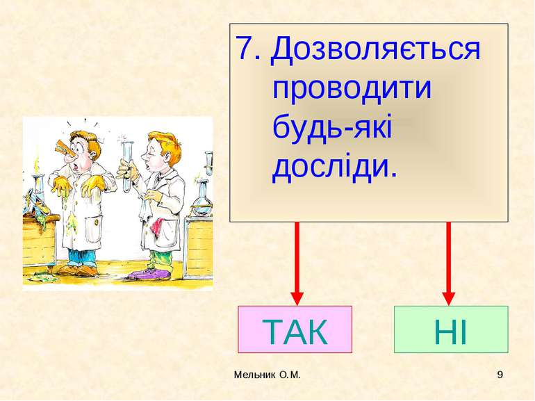 Мельник О.М. * 7. Дозволяється проводити будь-які досліди. ТАК НІ Мельник О.М.