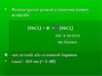 Фотометричні реакції утворення іонних асоціатів [SbCl6]- + R+ = R+[SbCl6]- ex...
