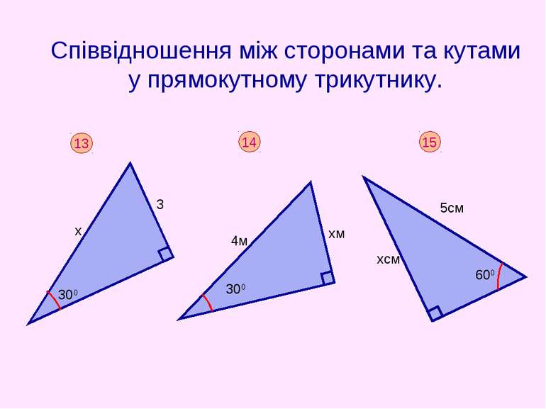 Співвідношення між сторонами та кутами у прямокутному трикутнику.