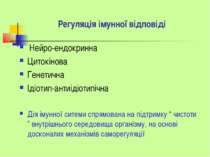 Регуляція імунної відповіді Нейро-ендокринна Цитокінова Генетична Ідіотип-ант...