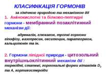 КЛАСИФІКАЦІЯ ГОРМОНІВ за хімічною природою та механізмом дії 1. Амінокислотні...