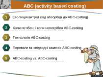 ABC (activity based costing) Еволюція витрат (від абсорбції до АВС-costing) 1...