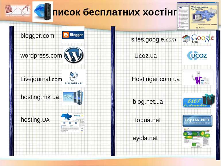 blogger.com wordpress.com Livejournal.com blog.net.ua hosting.UA Ucoz.ua ayol...