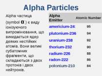 Alpha Particles Alpha частица (symbol α ) є виду іонізуючого випромінювання, ...