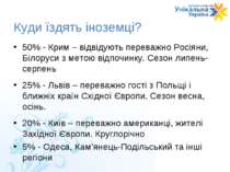 Куди їздять іноземці? 50% - Крим – відвідують переважно Росіяни, Білоруси з м...