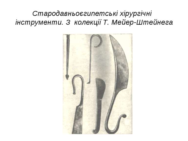 Стародавньоєгипетські хірургічні інструменти. З колекції Т. Мейер-Штейнега