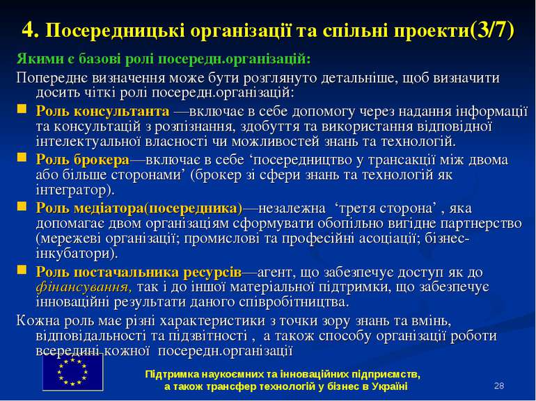 * 4. Посередницькі організації та спільні проекти(3/7) Якими є базові ролі по...