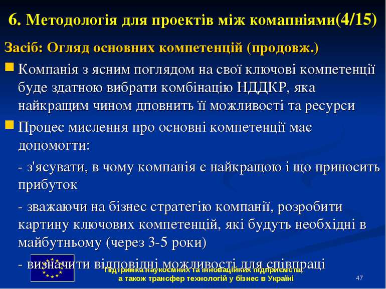 * 6. Методологія для проектів між комапніями(4/15) Засіб: Огляд основних комп...