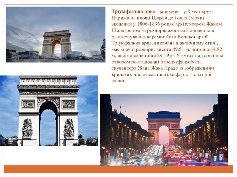 Тріумфальна арка - монумент у 8-му окрузі Парижа на площі Шарля де Голля (Зір...