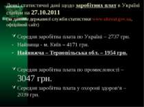 Деякі статистичні дані щодо заробітних плат в Україні станом на 27.10.2011 (з...