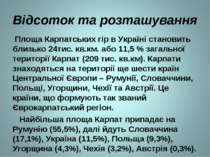 Відсоток та розташування Площа Карпатських гір в Україні становить близько 24...