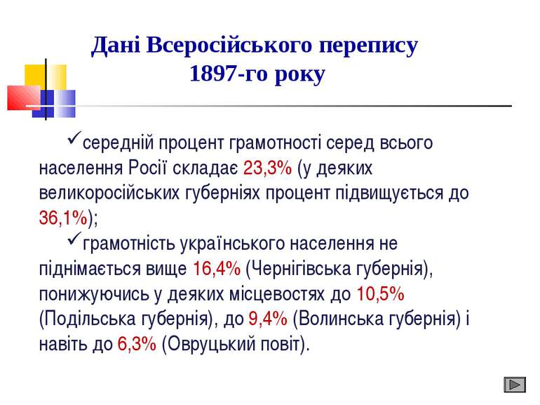 середній процент грамотності серед всього населення Росії складає 23,3% (у де...