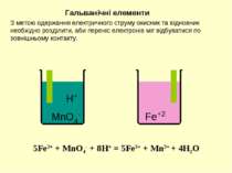 H+ MnO4- Fe+2 Гальванічні елементи З метою одержання електричного струму окис...