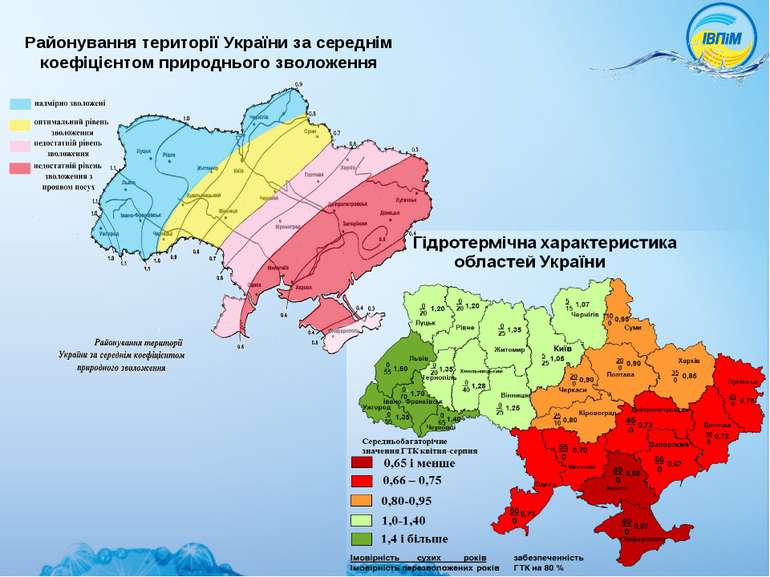 Районування території України за середнім коефіцієнтом природнього зволоження