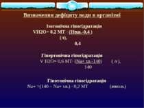 Визначення дефіциту води в організмі Ізотонічна гіпогідратація VН2О= 0,2 МТ ·...