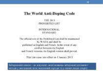 The World Anti-Doping Code THE 2013 PROHIBITED LIST INTERNATIONAL STANDARD Th...