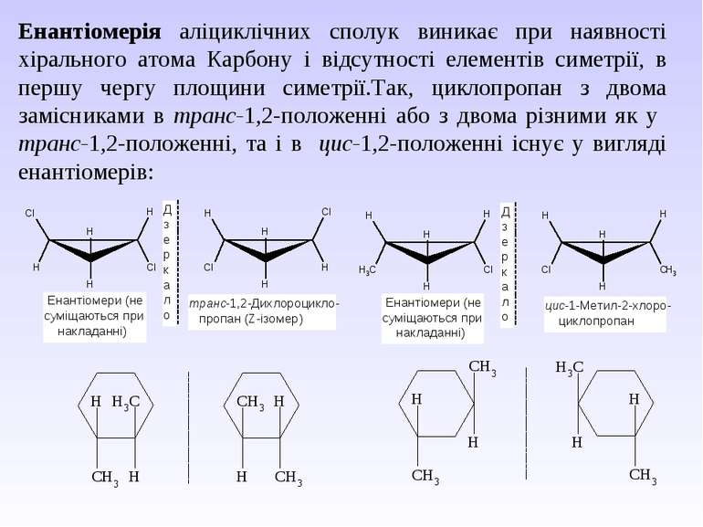 Енантіомерія аліциклічних сполук виникає при наявності хірального атома Карбо...