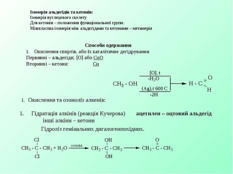 Ізомерія альдегідів та кетонів: Ізомерія вуглецевого скелету Для кетонів – по...
