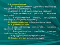 І. Адреноміметики 1. - і -адреноміметики (адреналіну гідрохлорид, норадреналі...