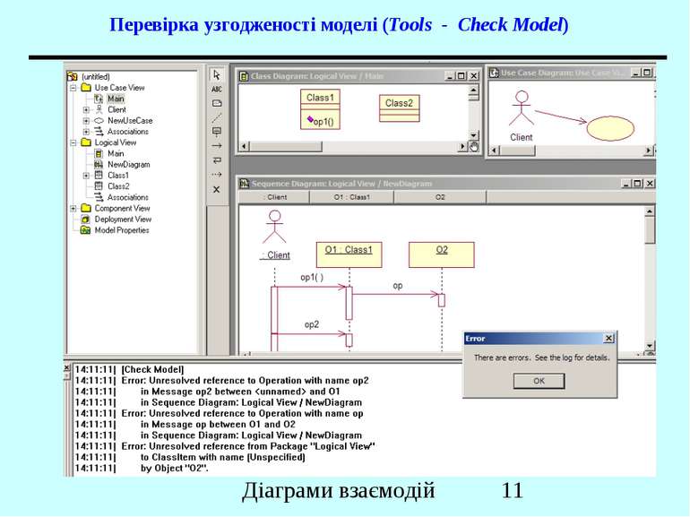 Перевірка узгодженості моделі (Tools - Check Model) Діаграми взаємодій