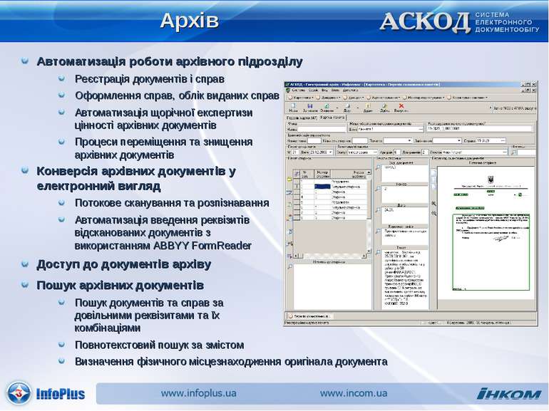 Архів Автоматизація роботи архівного підрозділу Реєстрація документів і справ...