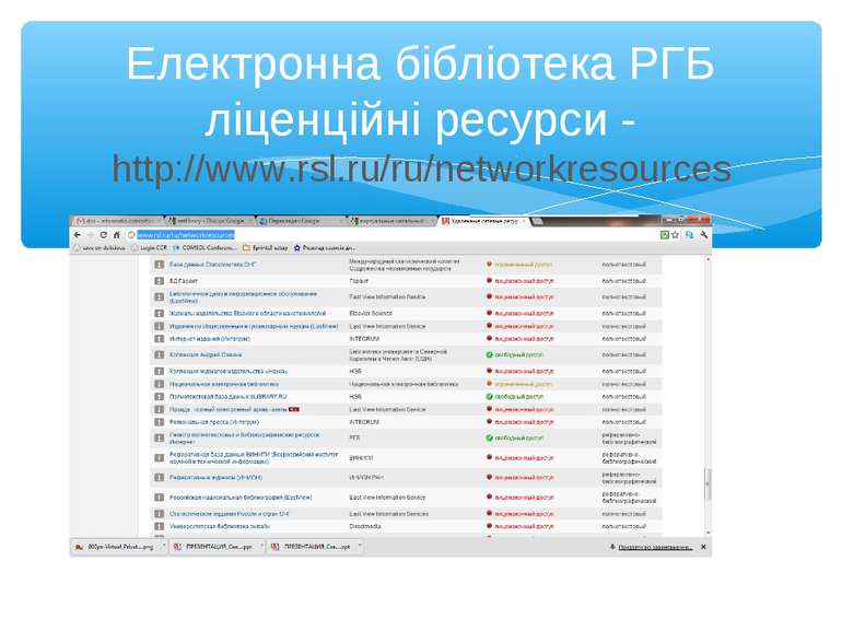 Електронна бібліотека РГБ ліценційні ресурси - http://www.rsl.ru/ru/networkre...