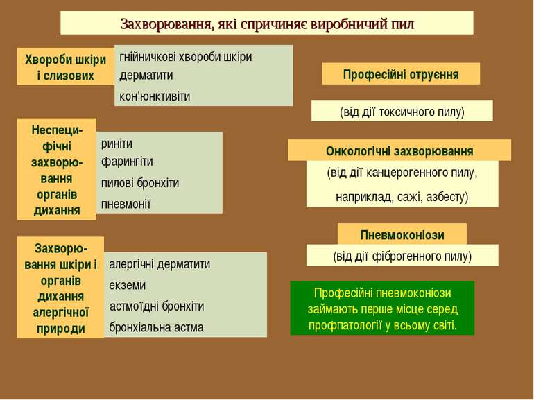 Захворювання, які спричиняє виробничий пил Хвороби шкіри і слизових гнійничко...