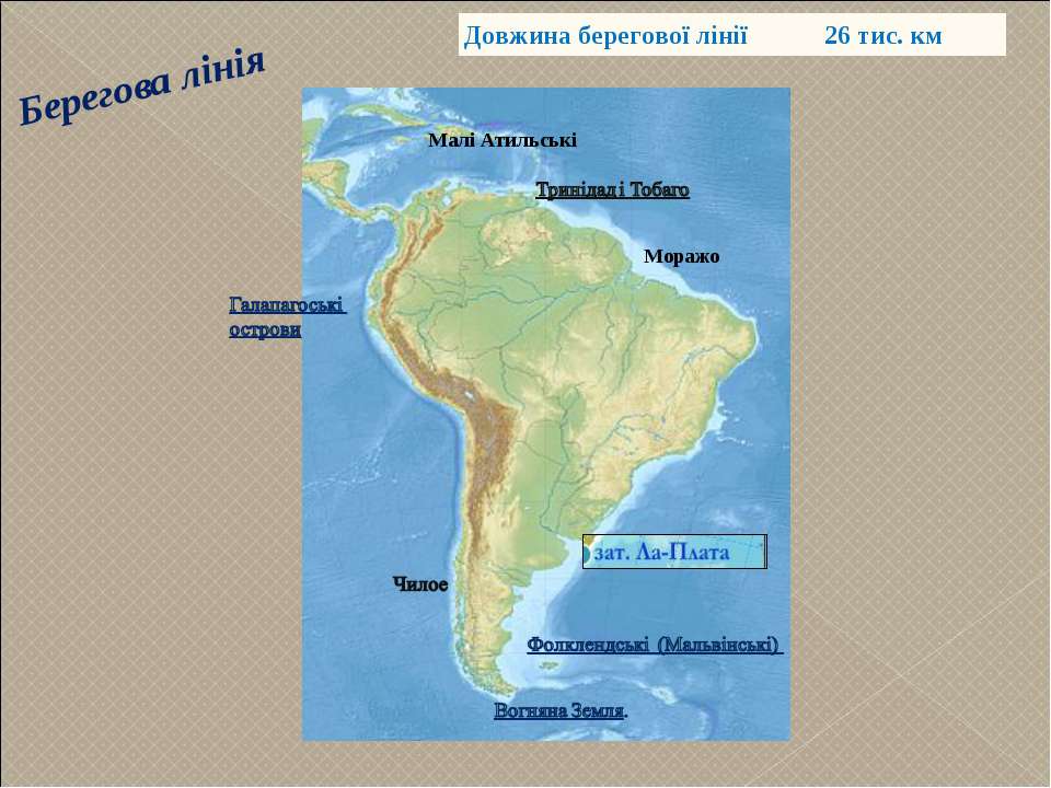 Изрезанность береговой южной америки. Береговая линия Южной Америки на карте. Береговая линия Южной Америки 7 класс. Очертания берегов Южной Америки. Объекты береговой линии Южной Америки.