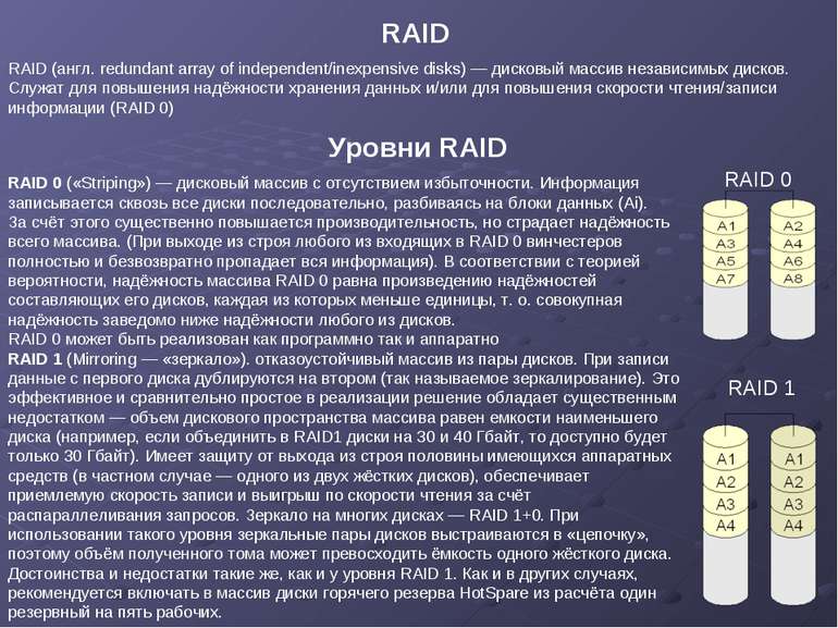 RAID (англ. redundant array of independent/inexpensive disks) — дисковый масс...