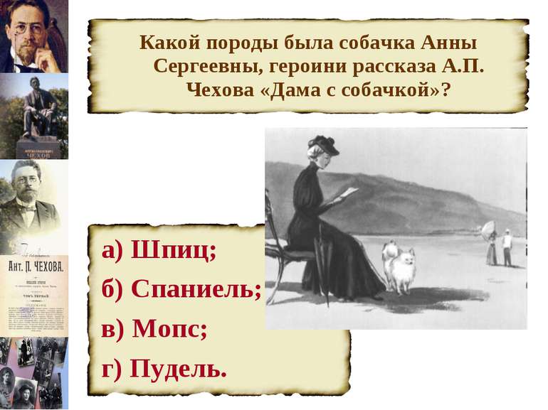 Какой породы была собачка Анны Сергеевны, героини рассказа А.П. Чехова «Дама ...