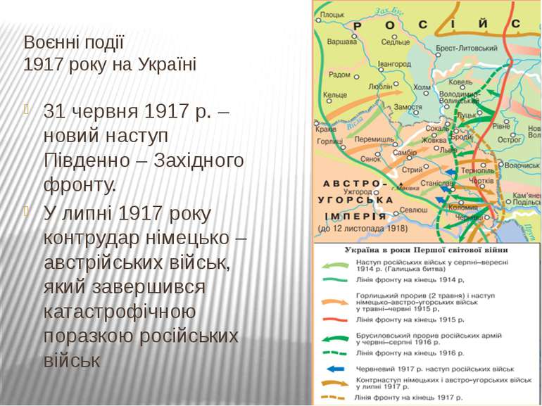 Воєнні події 1917 року на Україні 31 червня 1917 р. – новий наступ Південно –...