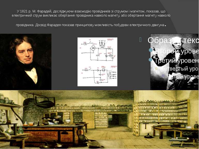 У 1821 р. М. Фарадей, досліджуючи взаємодію провідників зі струмом і магнітом...