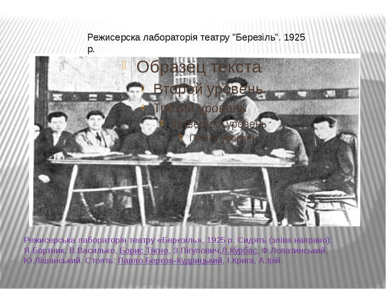 Режисерска лабораторія театру "Березіль". 1925 р.  Режисерська лабораторія те...