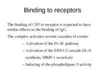 Binding to receptors The binding of CRP to receptor is expected to have simil...