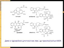 Деякі із гідрофобних цитотоксичних ліків, що транспортуються MDR.