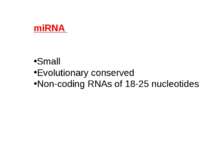 miRNA Small Evolutionary conserved Non-coding RNAs of 18-25 nucleotides
