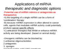 Applications of miRNA therapeutic and diagnostic options Potential use of miR...