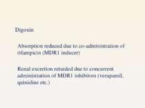 Digoxin Absorption reduced due to co-administration of rifampicin (MDR1 induc...